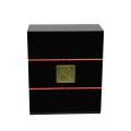 DS High Quality Matt Black Inlaid Red PU Leather Double Slanted Door Wine Packing Wooden Box